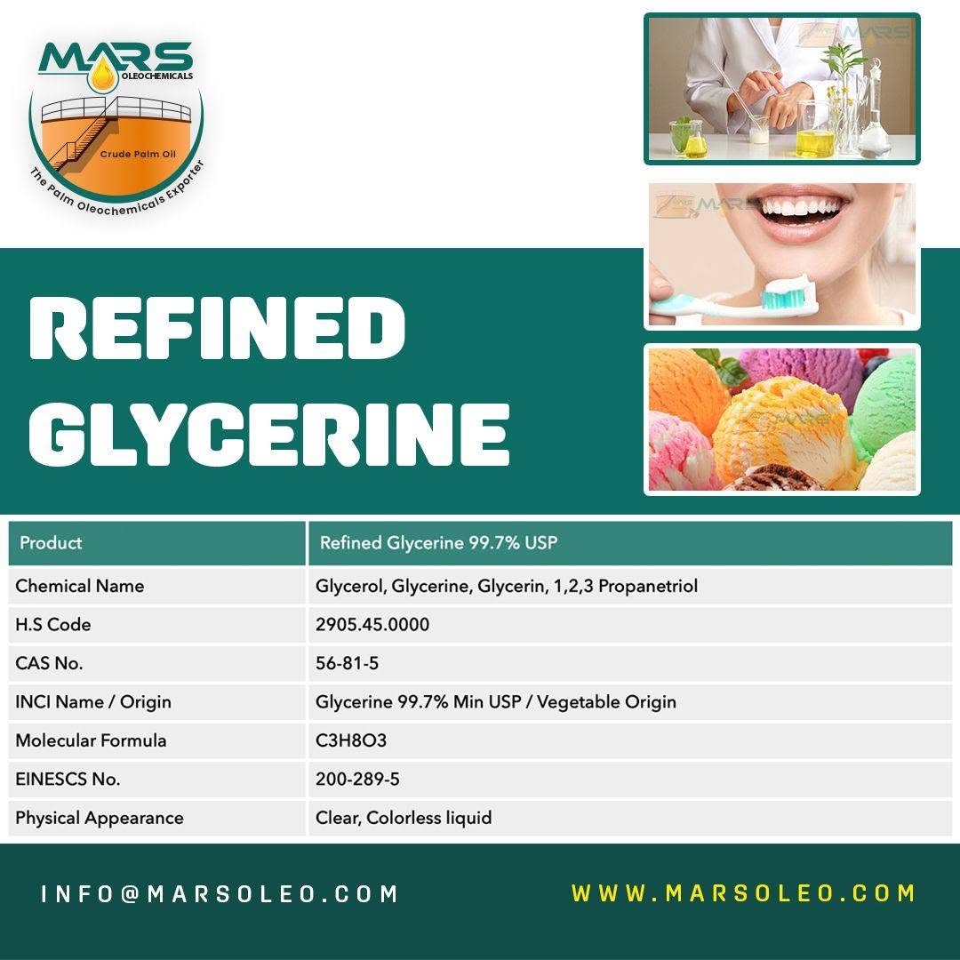 Refined Glycerine 99.7% USP specification laboratory, toothpaste and ice-cream applications.