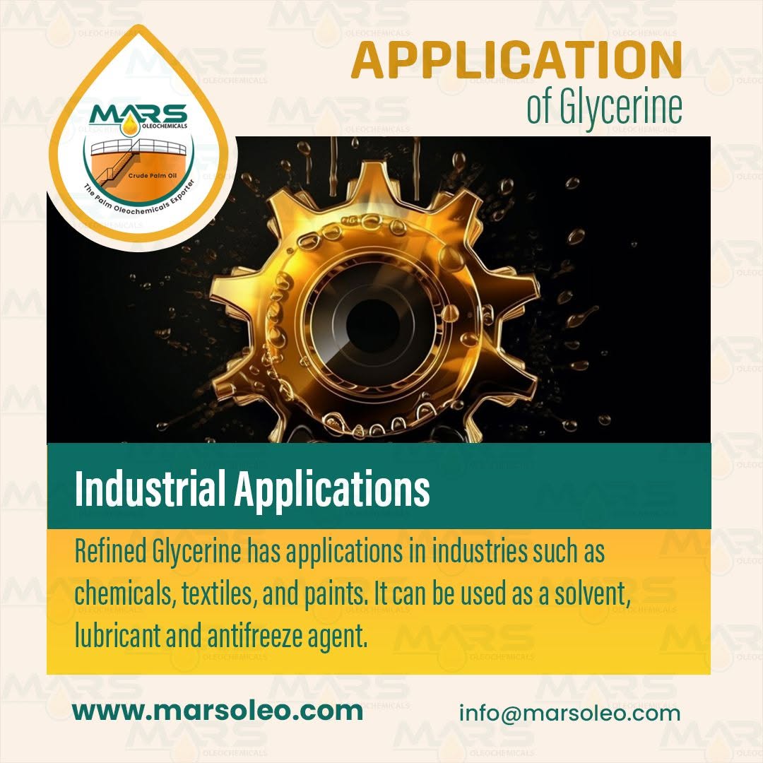 Discover how refined glycerine is used as a solvent, lubricant, plasticizer and antifreeze agent across chemical, textile, paint and industrial manufacturing sectors.