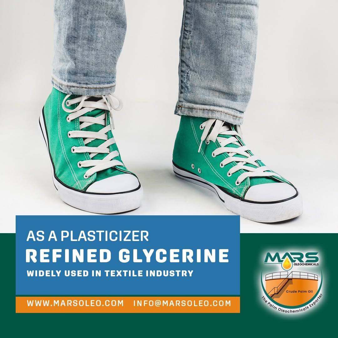 Mars Oleochemicals refined glycerine textile featuring highlighting plasticizer applications.