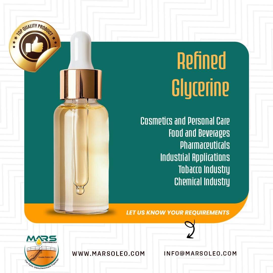 Refined Glycerine applications in cosmetics, personal care, food, pharmaceuticals and industrial formulations.
