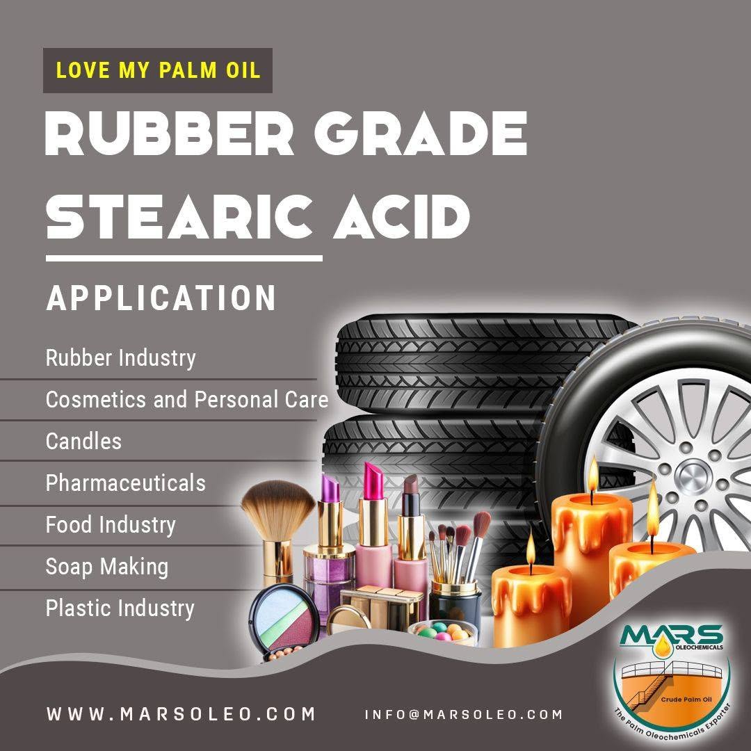 Rubber Grade Stearic Acid tyre manufacturing, rubber processing and industrial rubber applications.