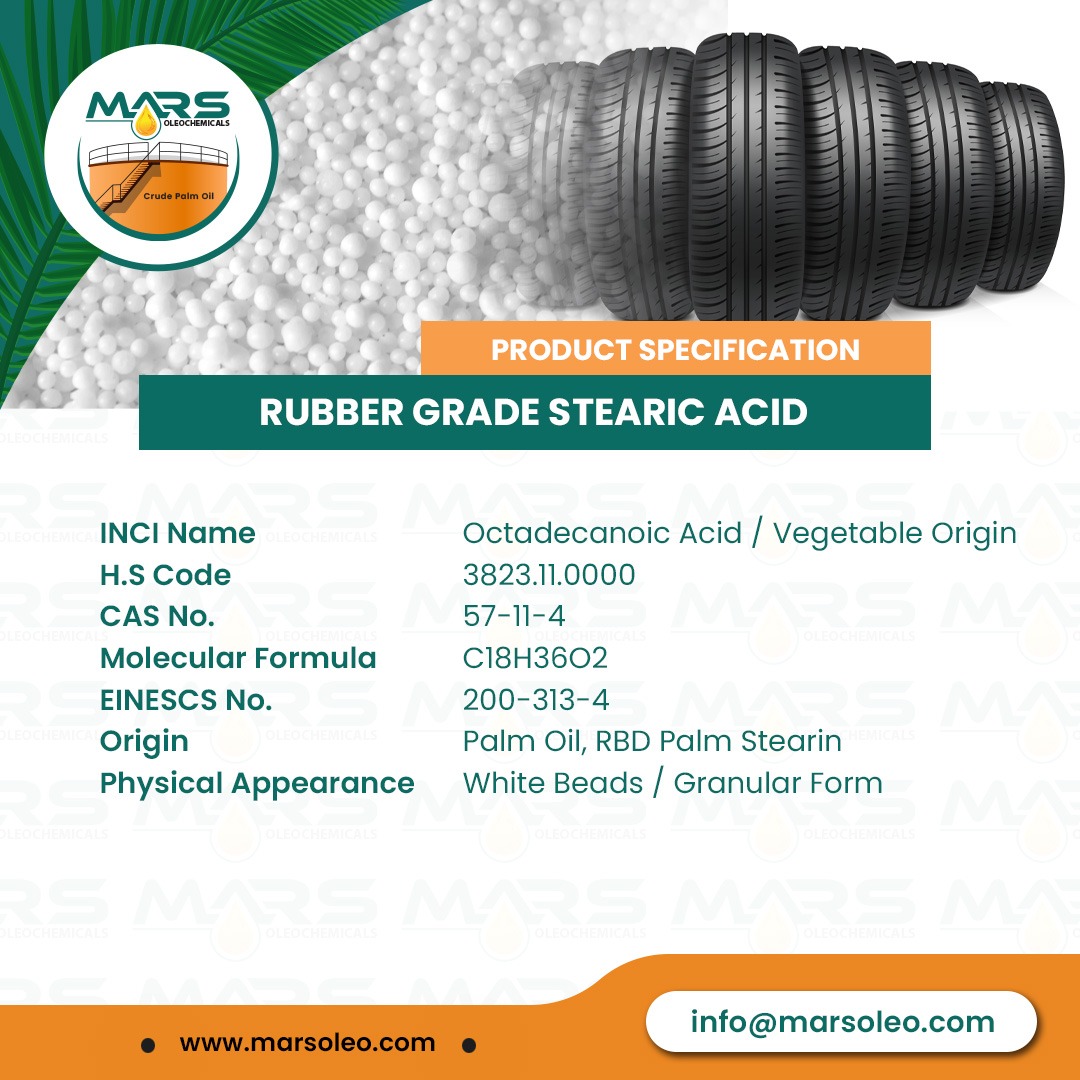 Rubber Grade Stearic Acid Malaysia supplier for tire manufacturing rubber processing and vulcanization applications