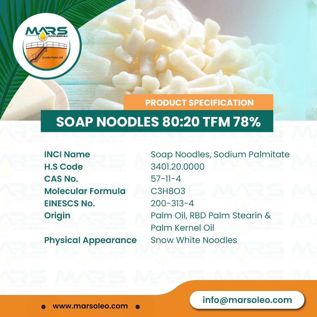 Soap Noodles 80:20 TFM 78% Snow White supplier Malaysia for toilet soap manufacturing.