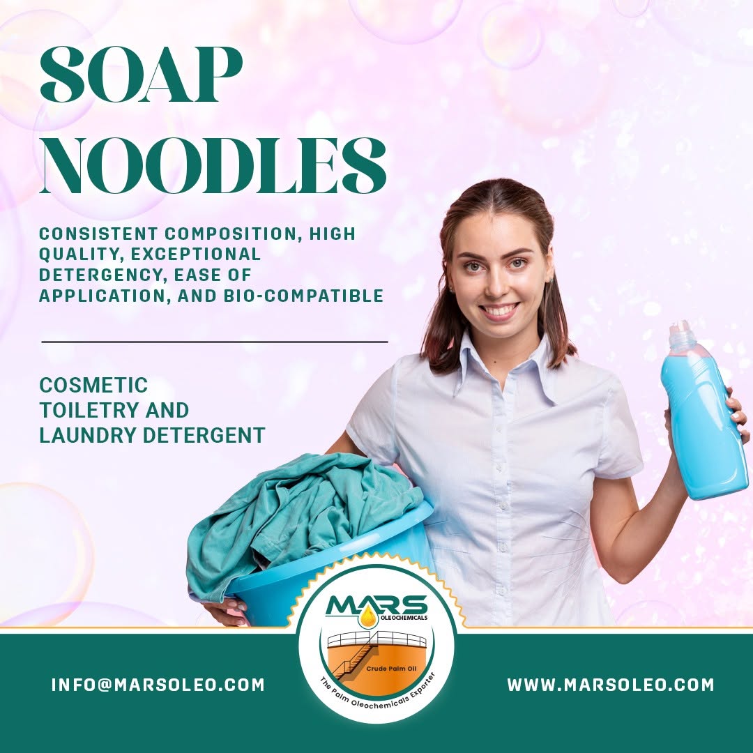 Soap Noodles used as a base material for toilet, personal cleansing and laundry soap manufacturing.