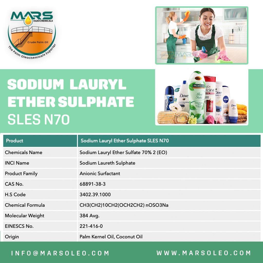 Sodium Lauryl Ether Sulfate SLES N70 specifications and personal-care and household-cleaning applications
