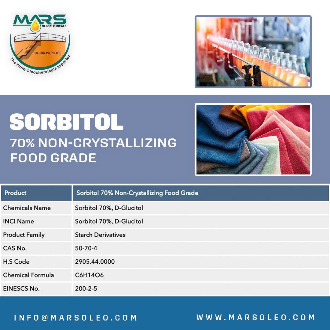 Sorbitol 70% Non-Crystallizing Food beverage production and textile application.