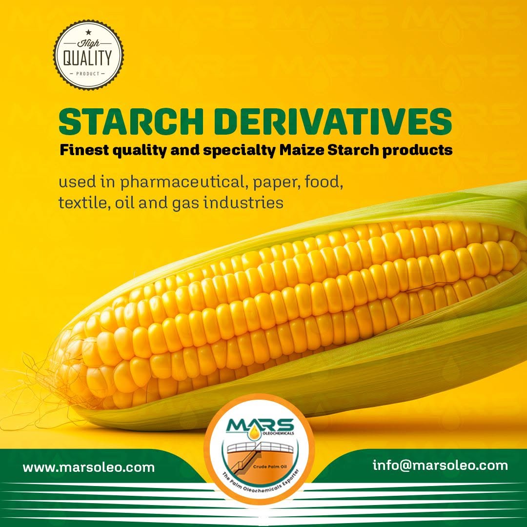 Starch Derivatives and specialty Maize Starch products used in pharmaceutical, paper, food, textile, oil and gas industries by Mars Oleochemicals.