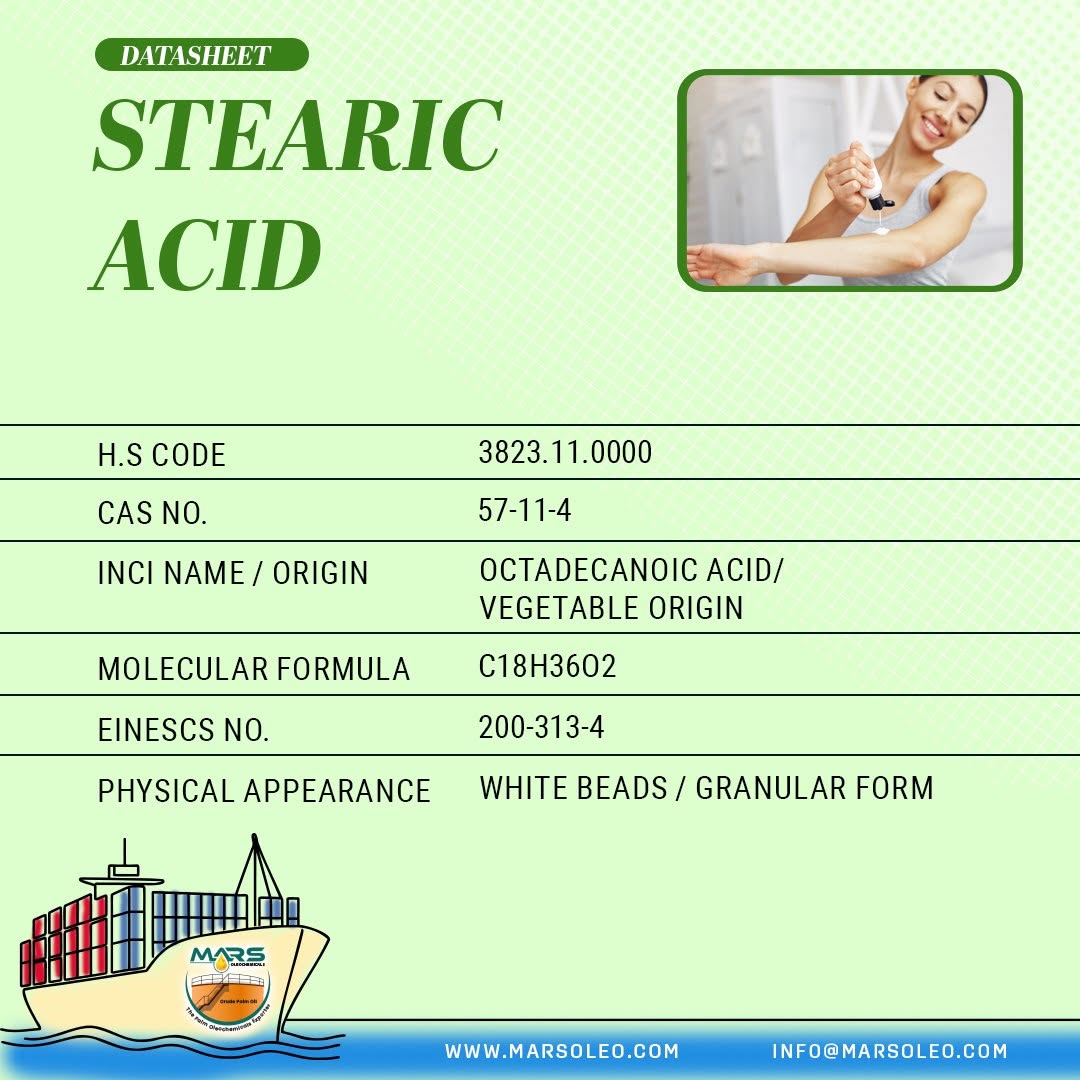 Palm-based Stearic Acid CAS 57-11-4, C18H36O2 and personal care applications.