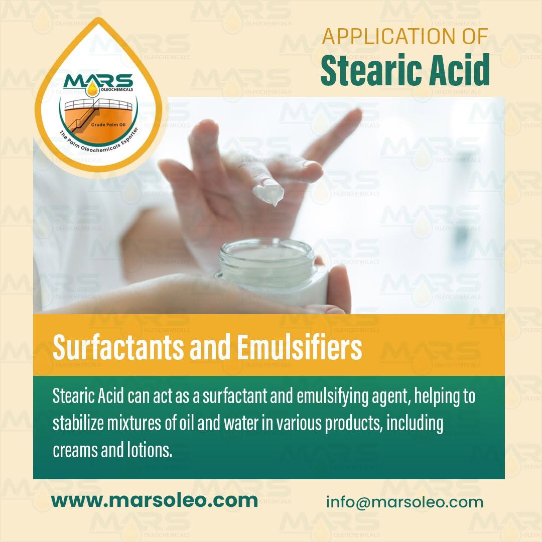 Premium Stearic Acid used as a surfactant, emulsifying agent and stabilizer in creams, lotions, cosmetics and industrial formulations