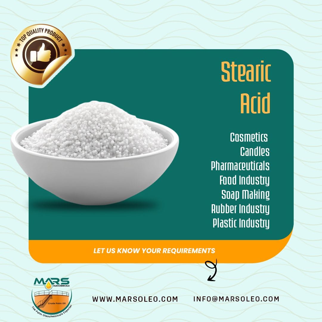 Stearic Acid uses in cosmetics, candles, soap making, pharmaceuticals, rubber and plastics.