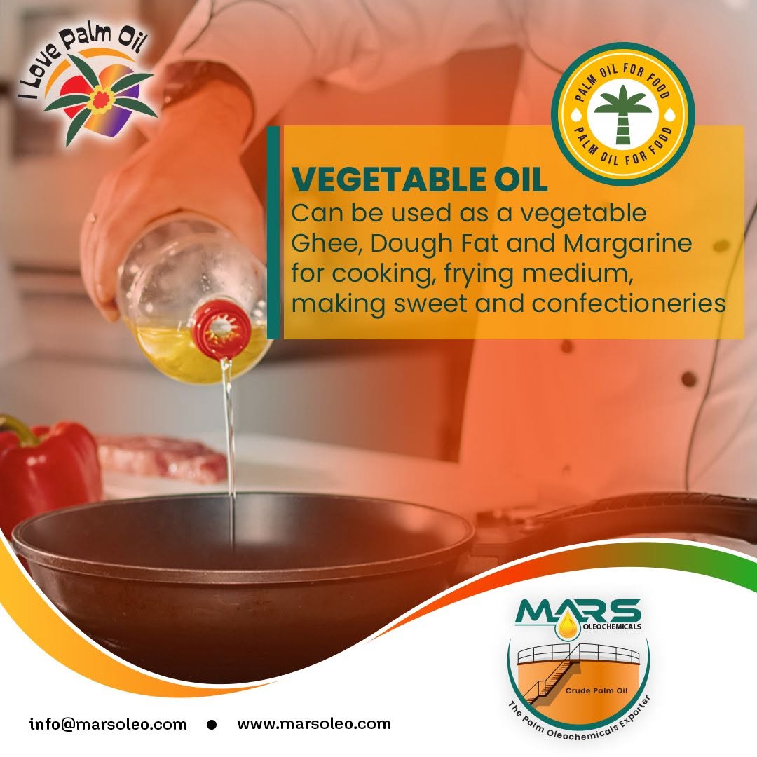 Mars Oleochemicals supplies high-quality Vegetable Oil for vegetable ghee, dough fat, margarine, cooking, frying, sweets, bakery and confectionery manufacturing applications worldwide.